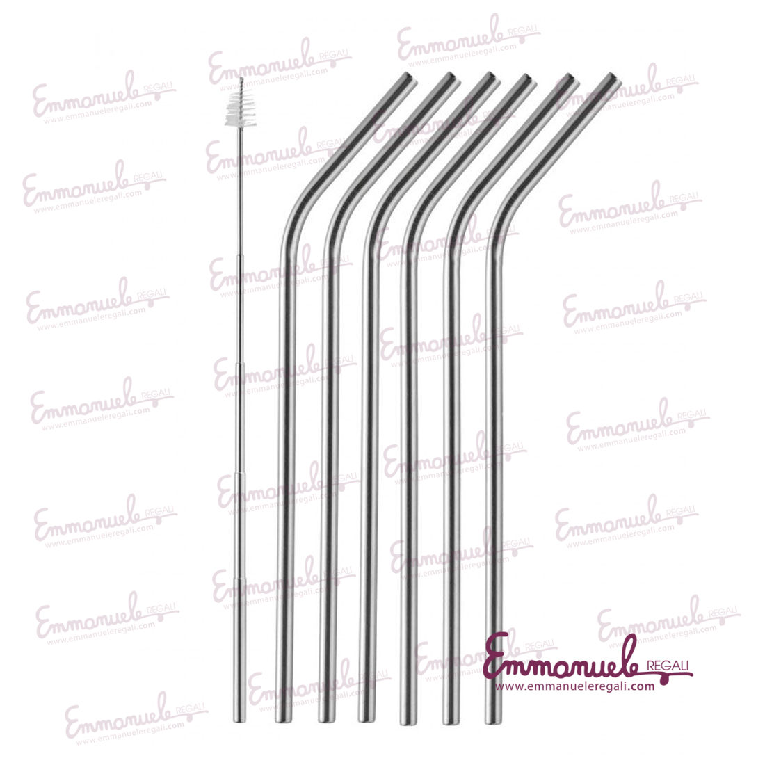 Cannuccia Forever set 6 pz inox con spazzolino - Brandani-emmanueleregali-bombonieraperfetta