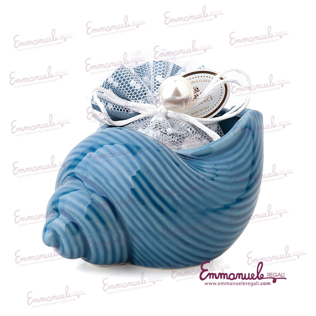 26895-Ciotola conchiglia porcellana blu con sacchetto - Hervit-emmanueleregali-bombonieraperfetta