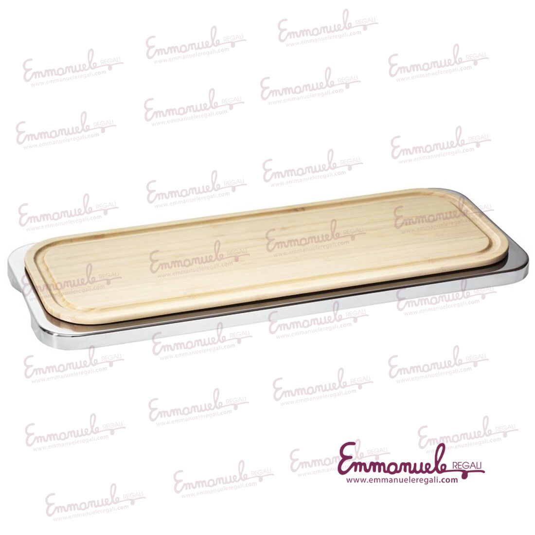 56820-68-vassoio rettangolare con tagliere-linear-acciaio-legno-sambonet-emmanueleregali-bombonieraperfetta