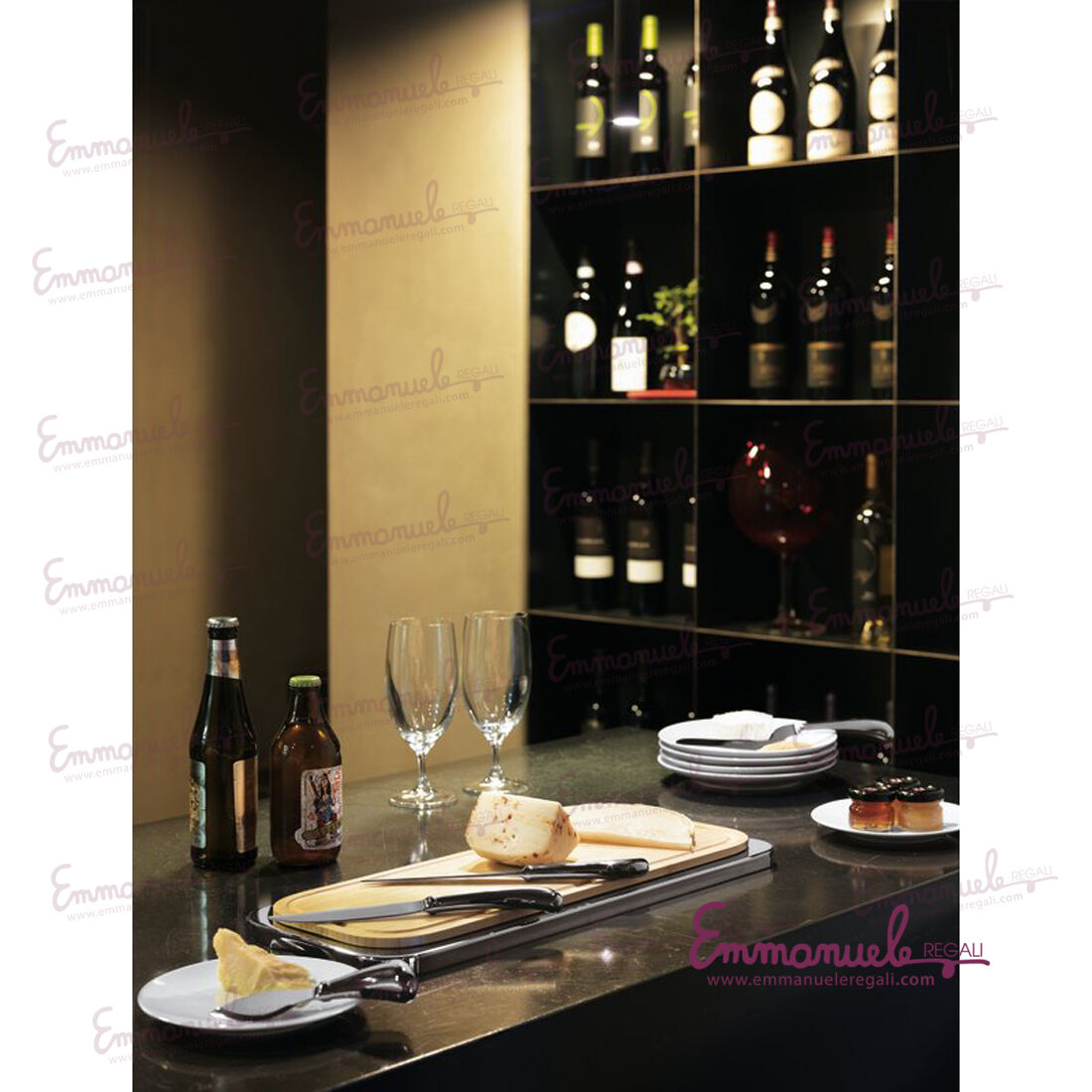 56820-68-vassoio rettangolare con tagliere-linear-acciaio-legno-sambonet-emmanueleregali-bombonieraperfetta