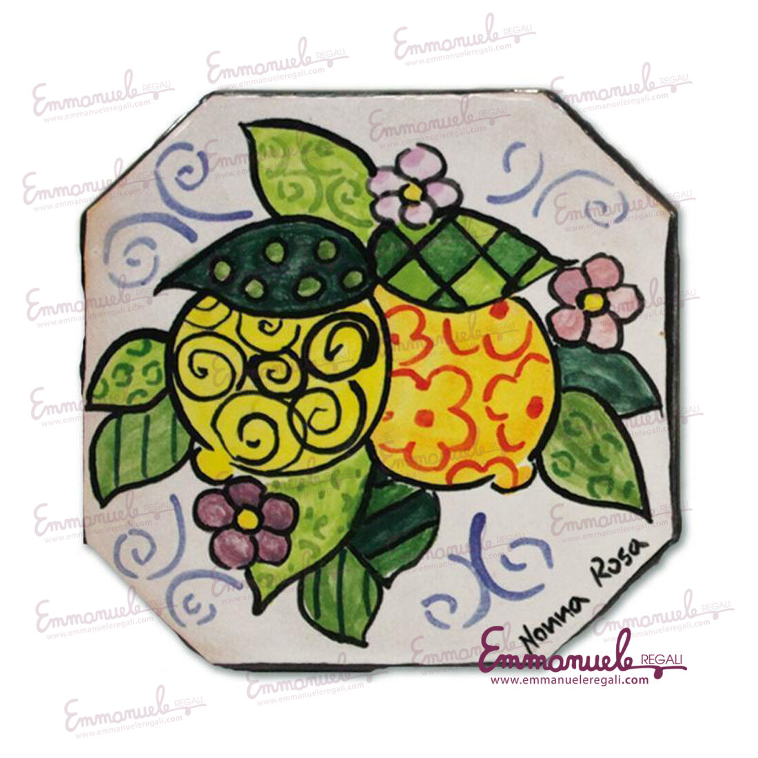 STP12-LI.W-Sottopentola Ottagonale Limoni linea Pop Art cm 12-Le Ceramiche di Nonna Rosa-emmanueleregali-bombonieraperfetta