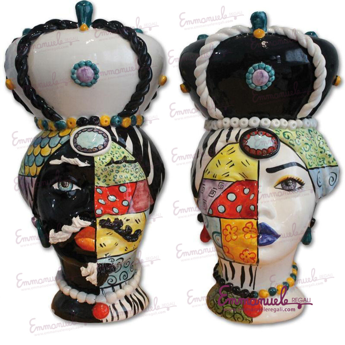 TMCO-42W-Testa di moro Turbante con trecce linea Pop Art-Le Ceramiche di Nonna Rosa-emmanueleregali-bombonieraperfetta