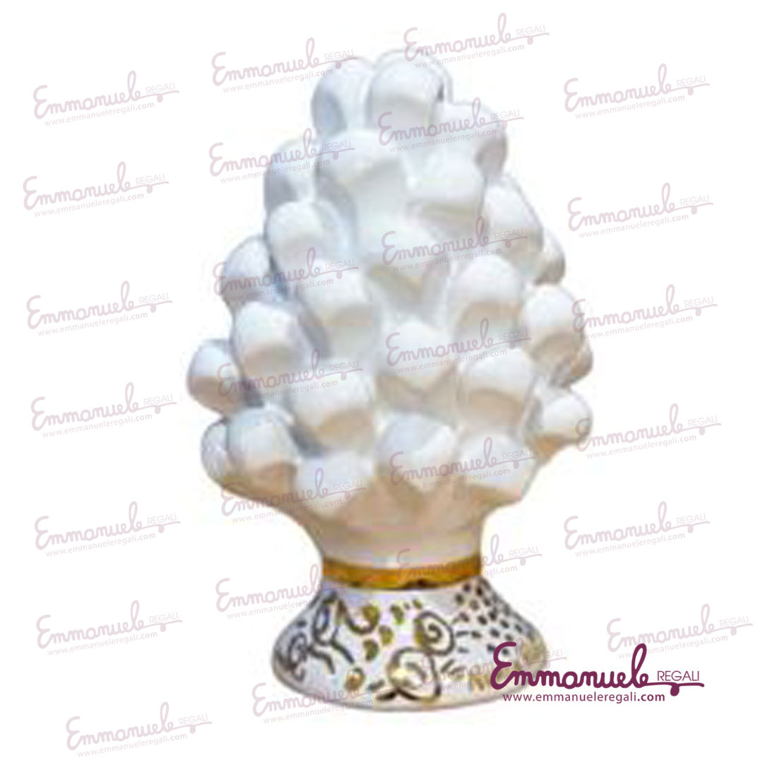 OR-PGC40.FRA-Pigna da appoggio modellata  a mano decorata oro da h.40cm - Le ceramiche di Nonna Rosa